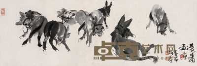黄冑 1975年作 群驴图 横幅镜心 32×95.5cm